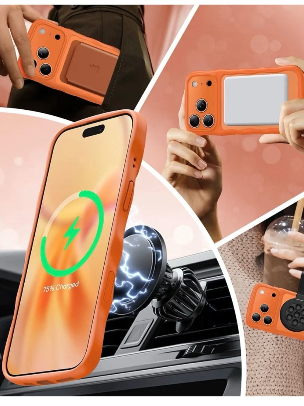 Magnetic iPhone 17 Pro matte Case - Orange Wavy Anti-Slip Translucent